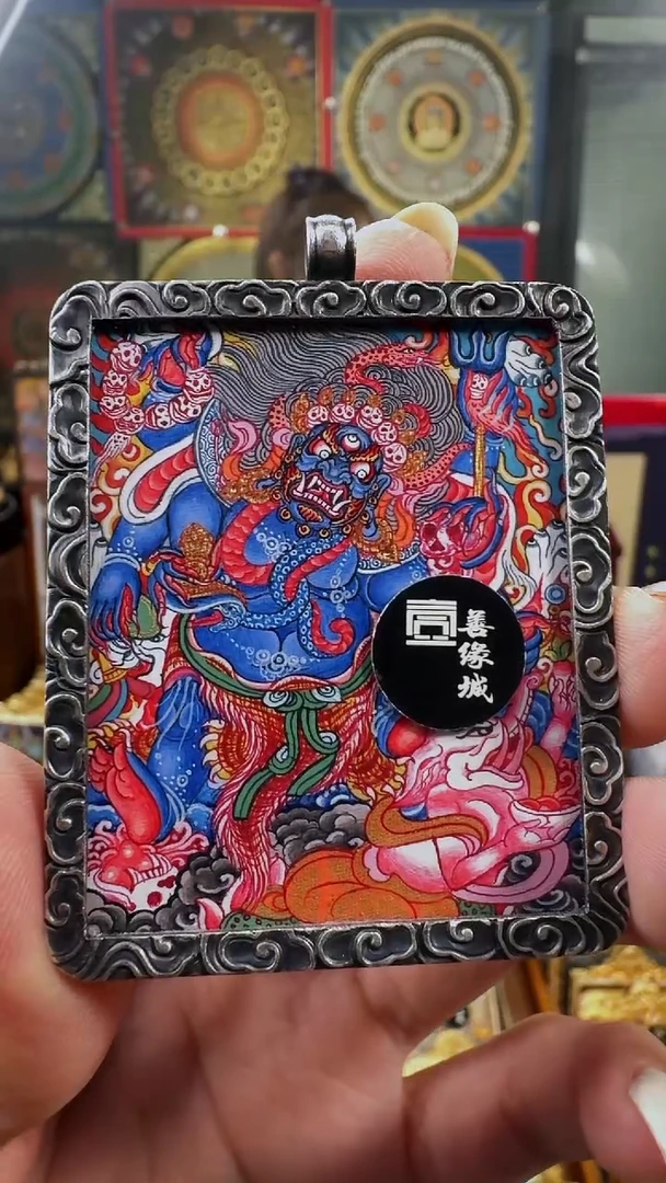 吊坠壹善缘城手绘唐卡大黑天