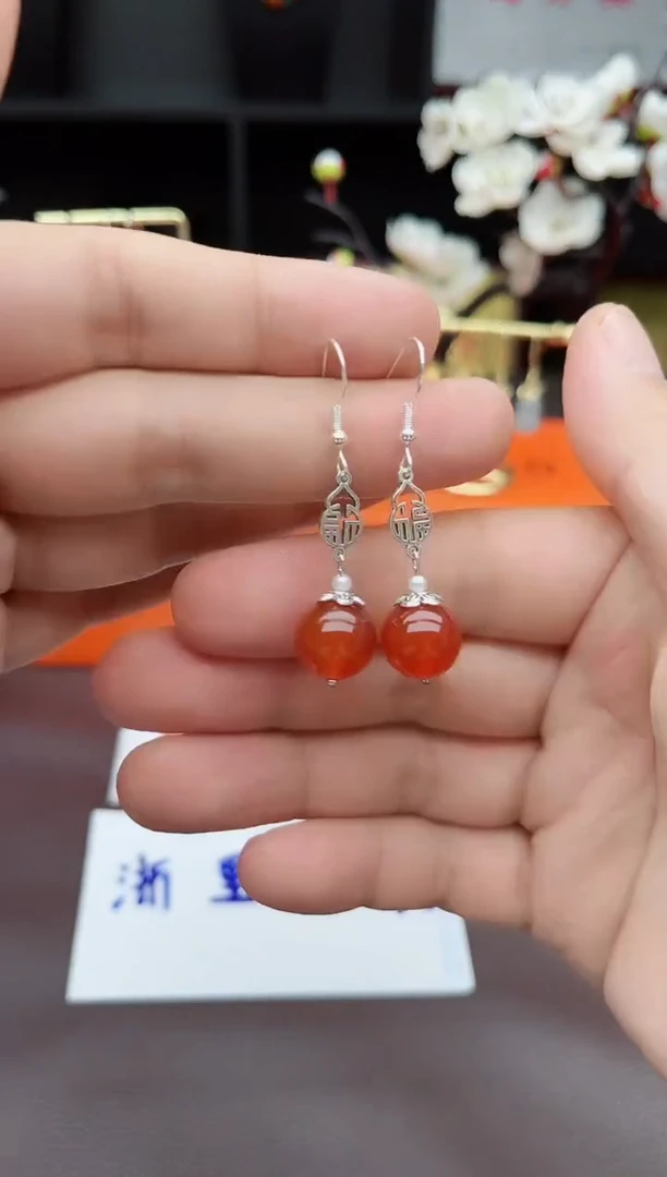 玛瑙/玉髓耳饰银S925镶嵌230000