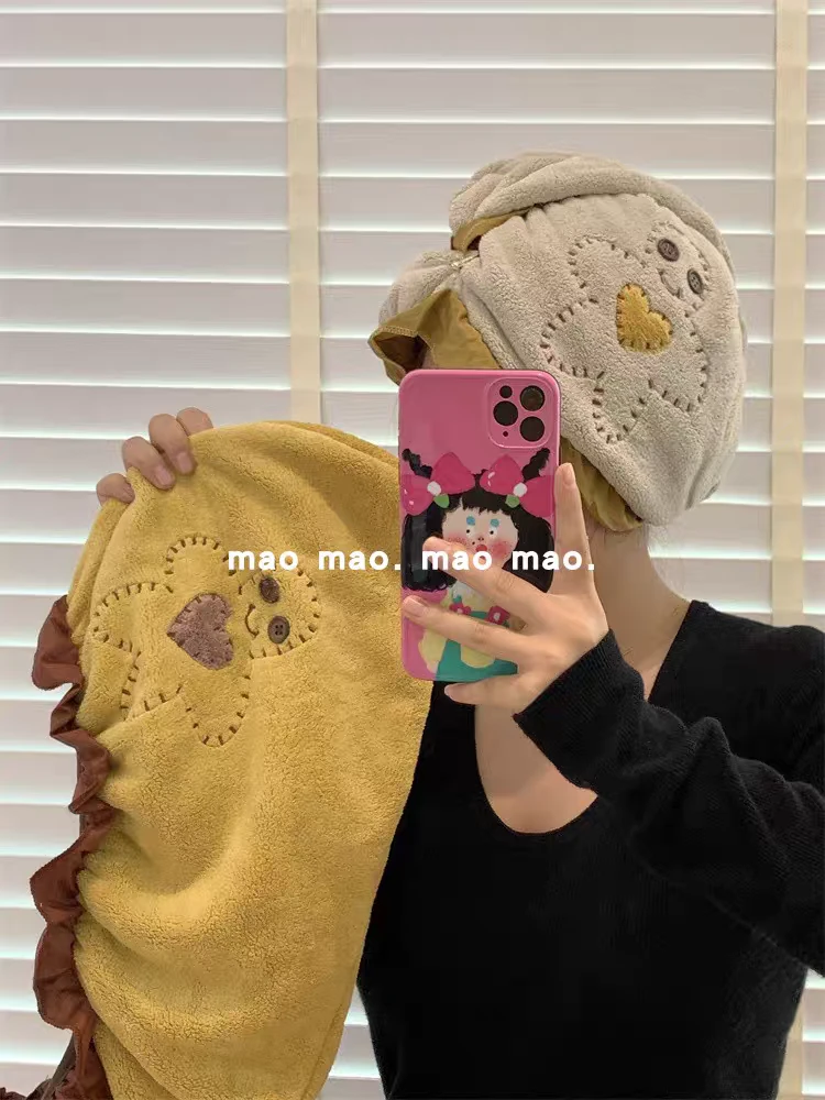 珊瑚绒姜饼人干发帽