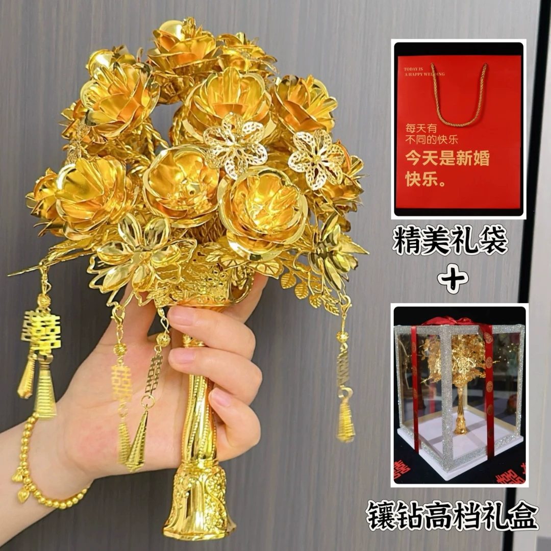 点翠手捧花新娘秀禾服中式龙凤褂金DIY材料成品合金手捧花蝴蝶