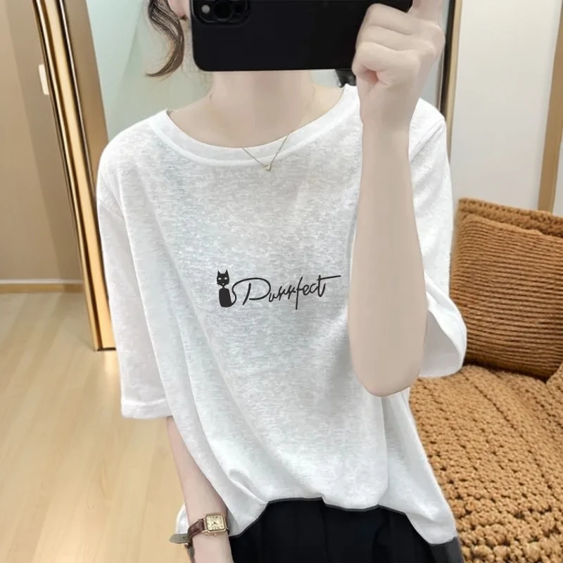 欧货高级感爆款2025新款雪花棉大码短袖t恤女夏穿搭宽松薄款上衣