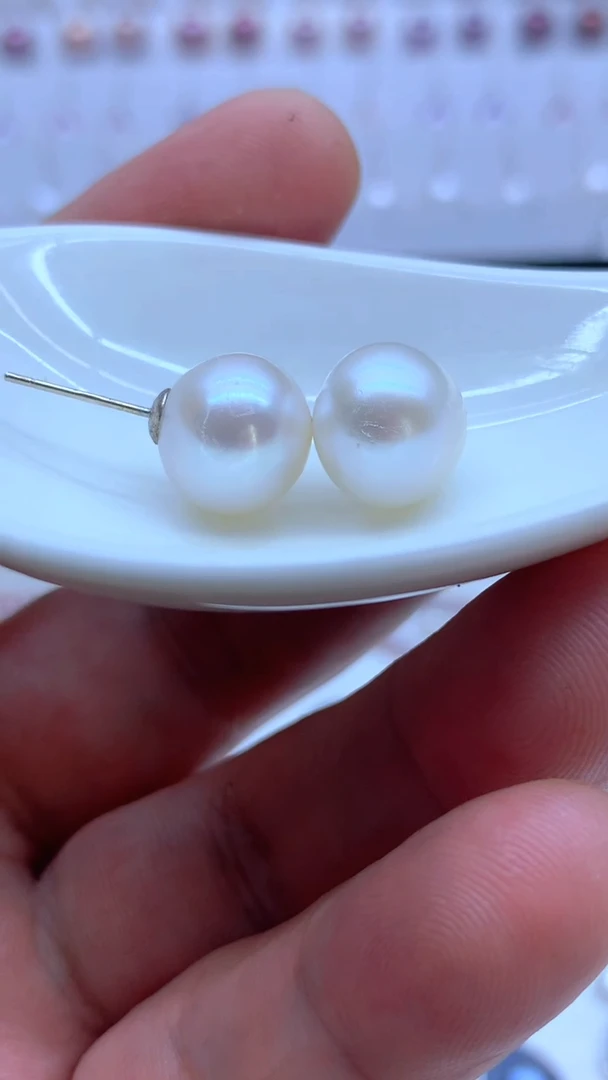银S925镶嵌淡水珍珠耳饰11-12