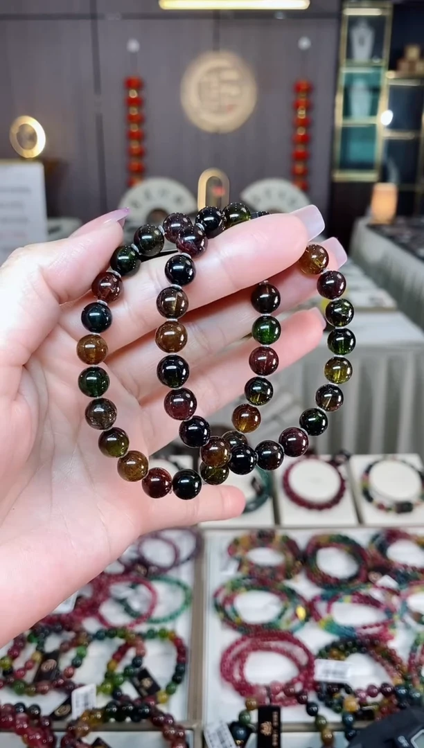 未镶嵌老矿碧玺黑美人单圈手串8mm+碧玺hon多样性发货一条