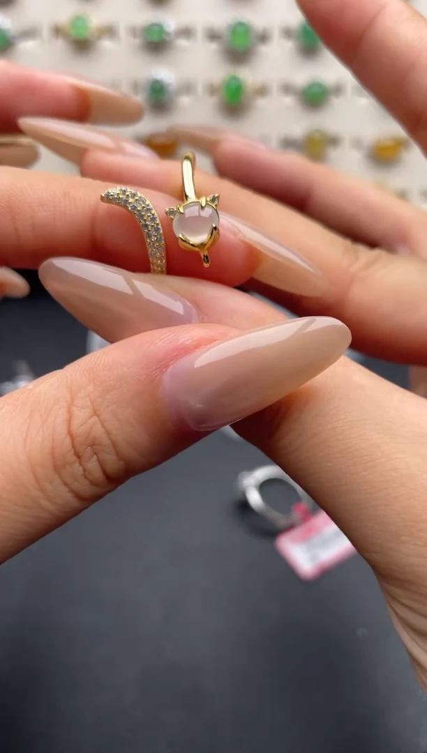 银S925镶嵌戒指翡翠一物一证一礼盒