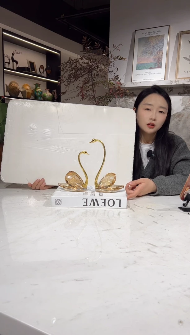 【闪购商品】玻璃水晶香槟色天鹅一对