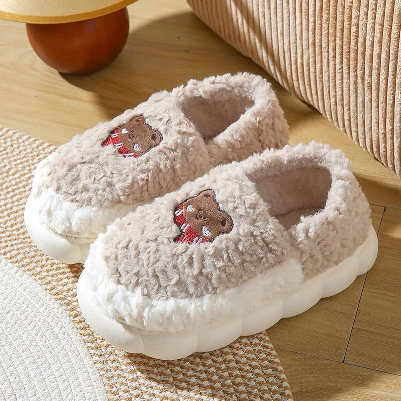 情侣款卡通兔子厚底毛绒防滑保暖 冬季居家棉拖鞋