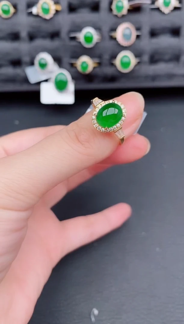 银S925镶嵌戒指翡翠天然a货翡翠221