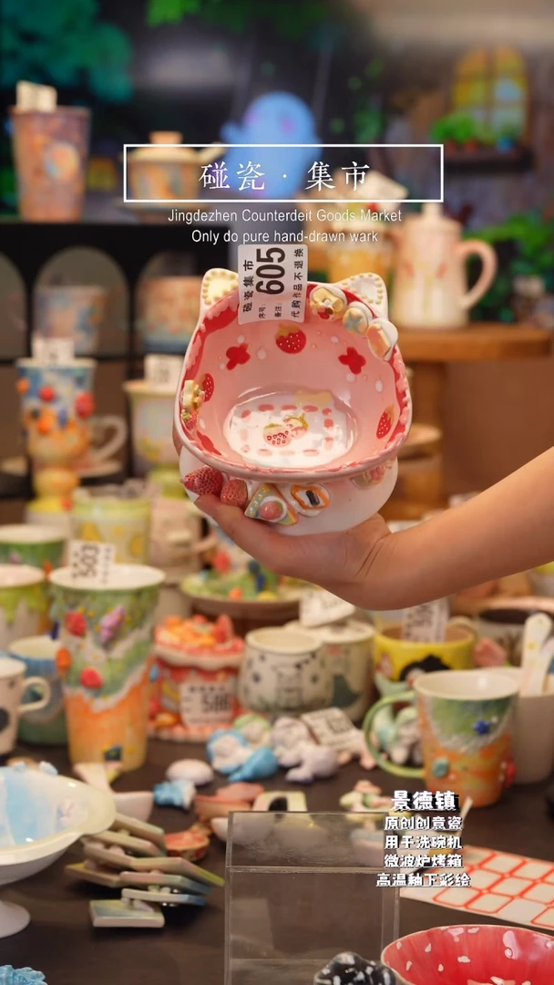 杯子605景德镇陶瓷手工手绘高温釉下彩QJ