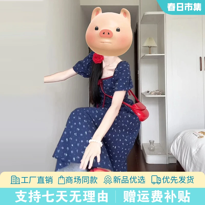 4733法式方领碎花连衣裙子女夏季2025新款气质收腰显瘦长裙