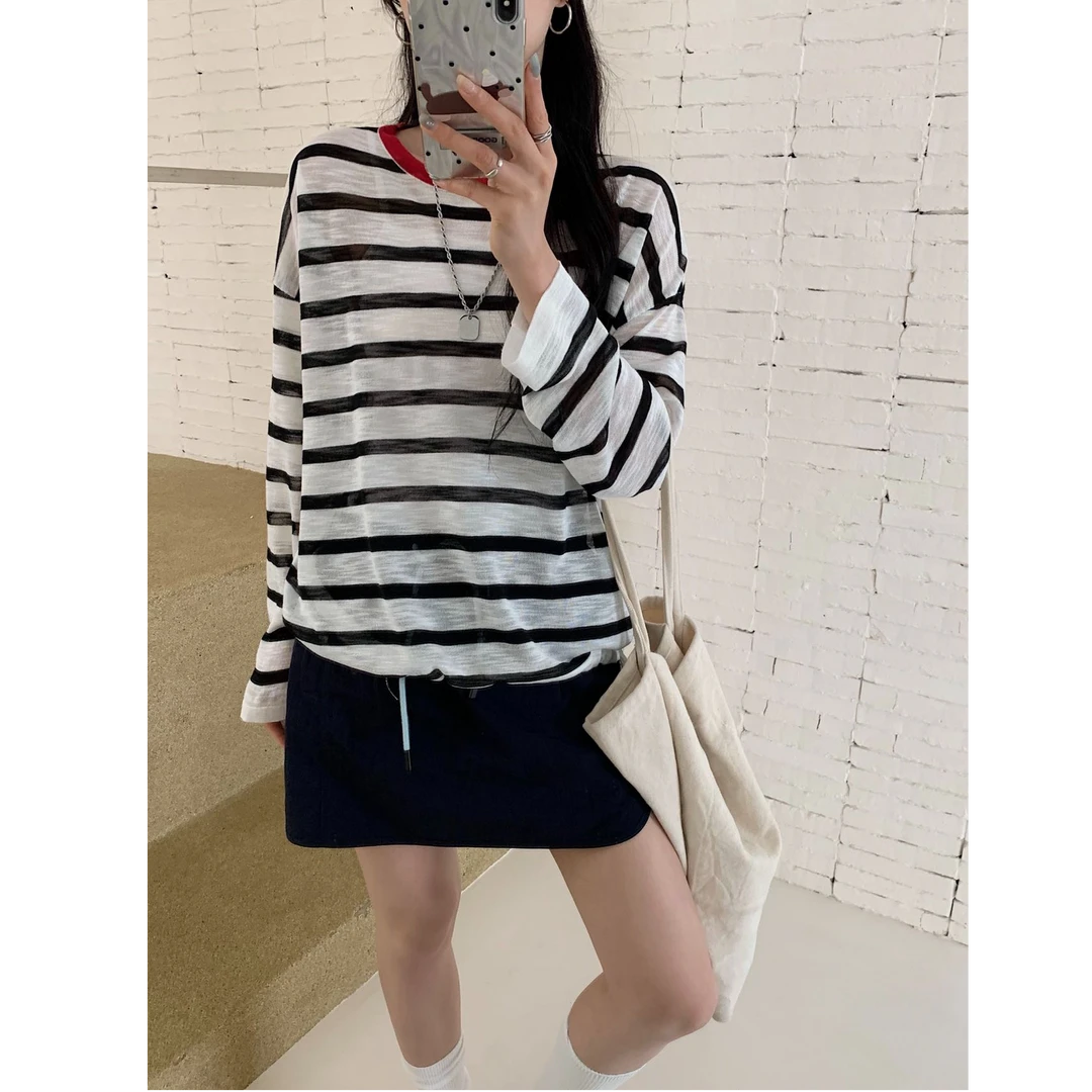 MEIYINA定制  韩系条纹撞色针织