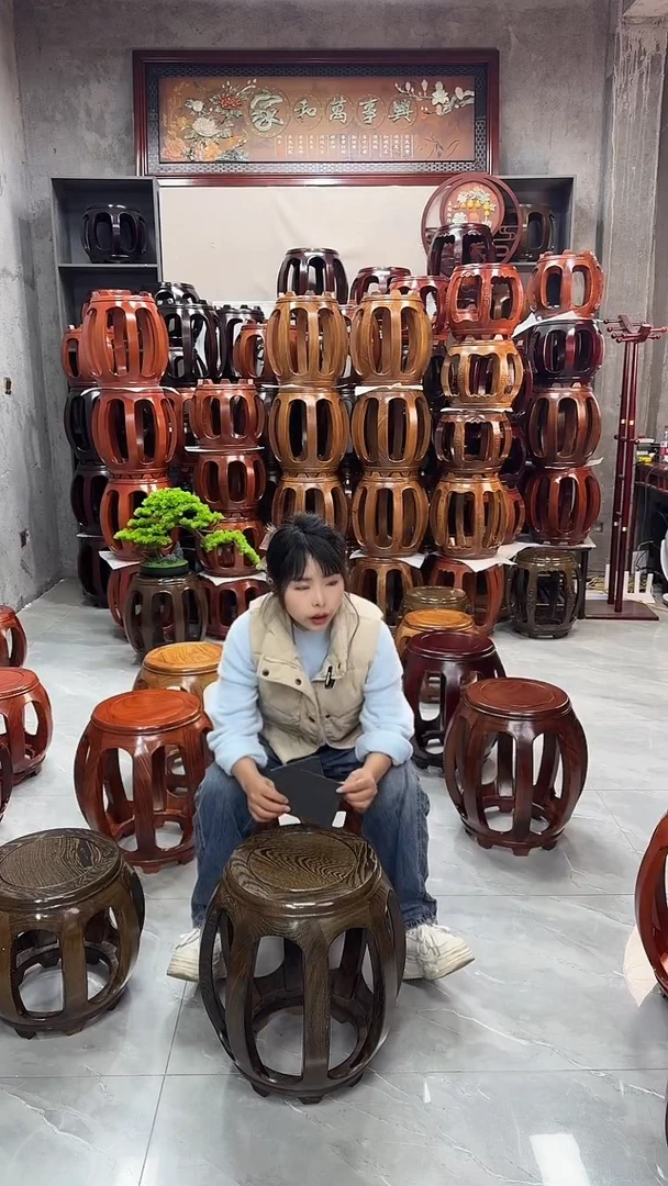 【闪购商品】鸡翅木类家具鸡翅木大号鼓凳一对