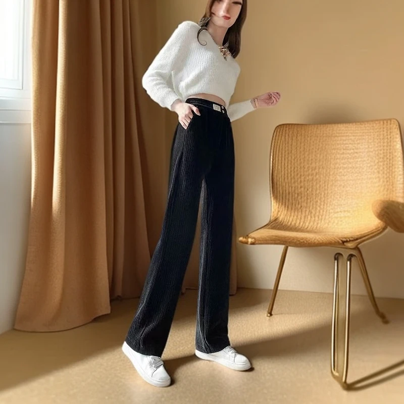 （下单非图片款）时尚女裤显瘦休闲裤高腰直筒百搭宽松加绒垂感