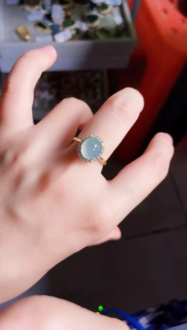 翡翠戒指银S925镶嵌456879