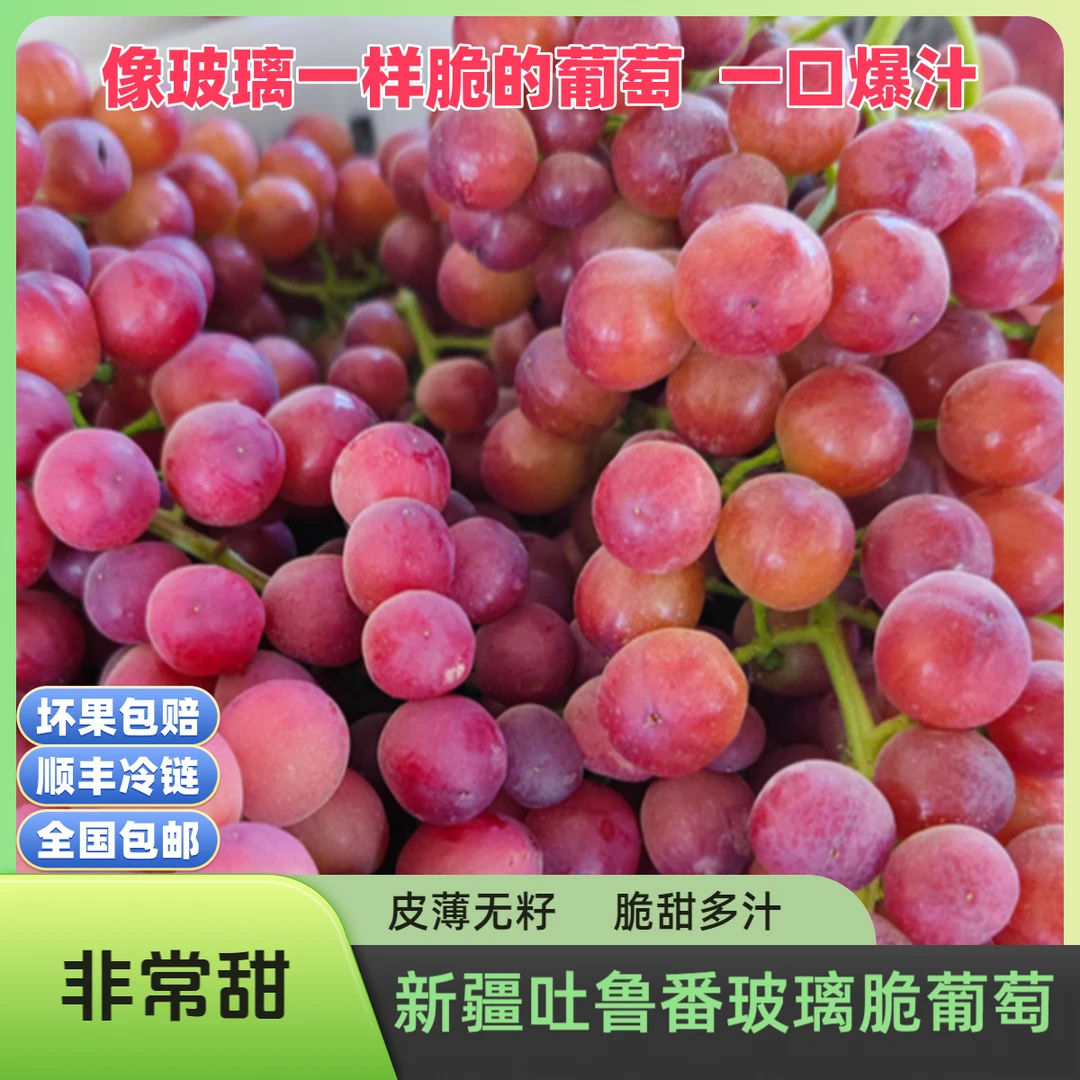 新疆吐鲁番玻璃翠葡萄 无籽葡萄 脆甜多汁 顺丰冷链 全国包邮
