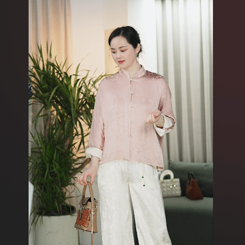 一树菩提【凤舞】长袖提花百搭女士宽松秋冬粉色外套