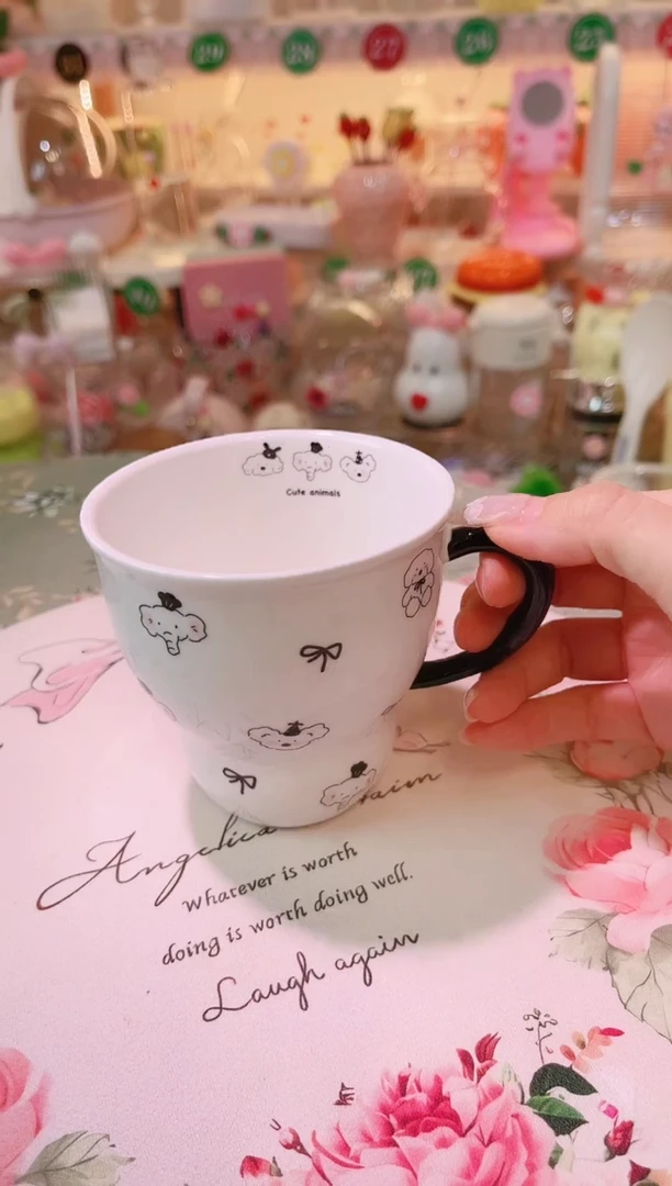 摆件品质好发货快放心拍！蝴蝶结陶瓷杯
