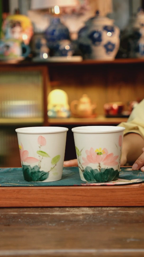 瓷片景德镇纯手工釉下彩精品茶具水杯