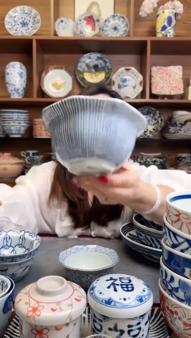 瓷片染十草12cm八角小钵