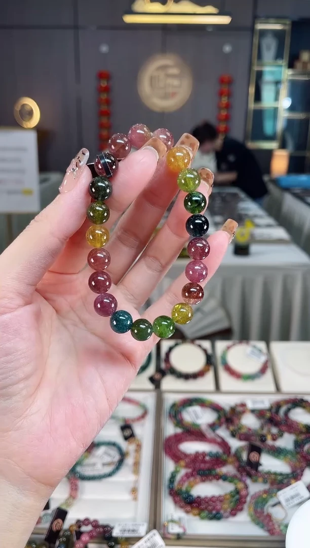 未镶嵌老矿碧玺彩虹单圈手串9mm+碧玺dan多样性发货一条