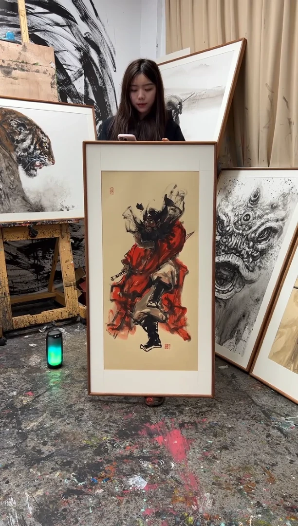 【闪购商品】丙烯画画江湖老师红色醒狮精装裱