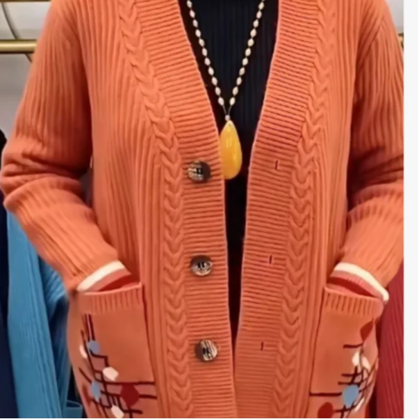 （BB204）2025年双兜圆圈针织衫开衫妈妈装打底衫外套宽松上衣