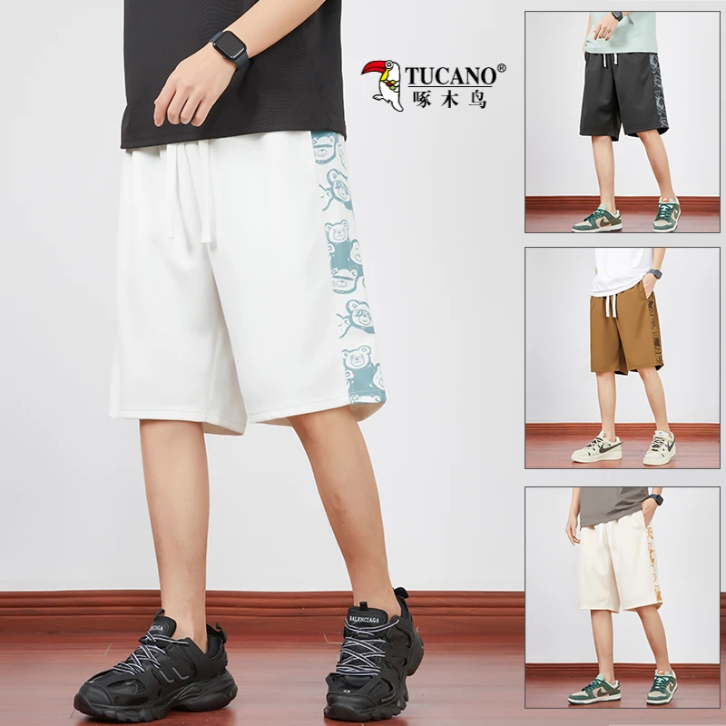 啄木鸟夏季新品侧边印花小熊休闲时尚短裤潮牌百搭薄款透气五分裤