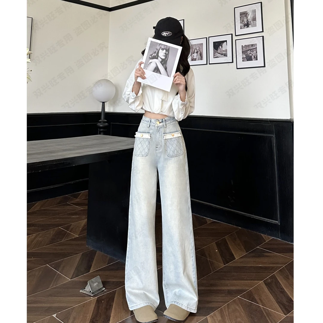 2025春季新款小香风牛仔裤显瘦百搭设计感洋气时尚直筒牛仔裤女