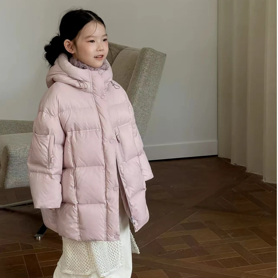 （羽绒可溯源）中长款亲肤三防韩版男女儿童羽绒服宽松连帽加厚外套