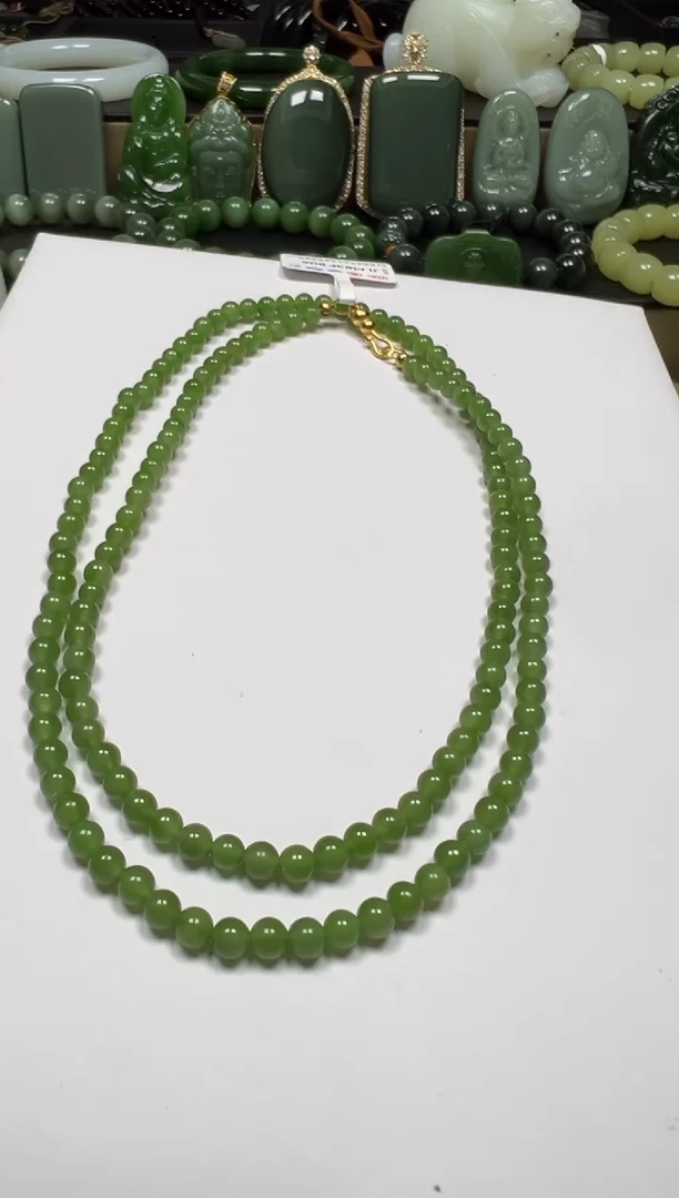 颈饰未镶嵌和田玉（碧玉）【老马】和田玉碧玉小米珠长链约4mm