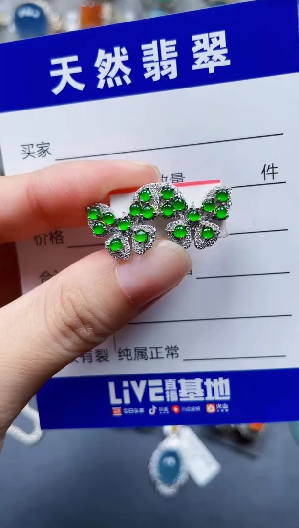 银S925镶嵌翡翠耳饰659