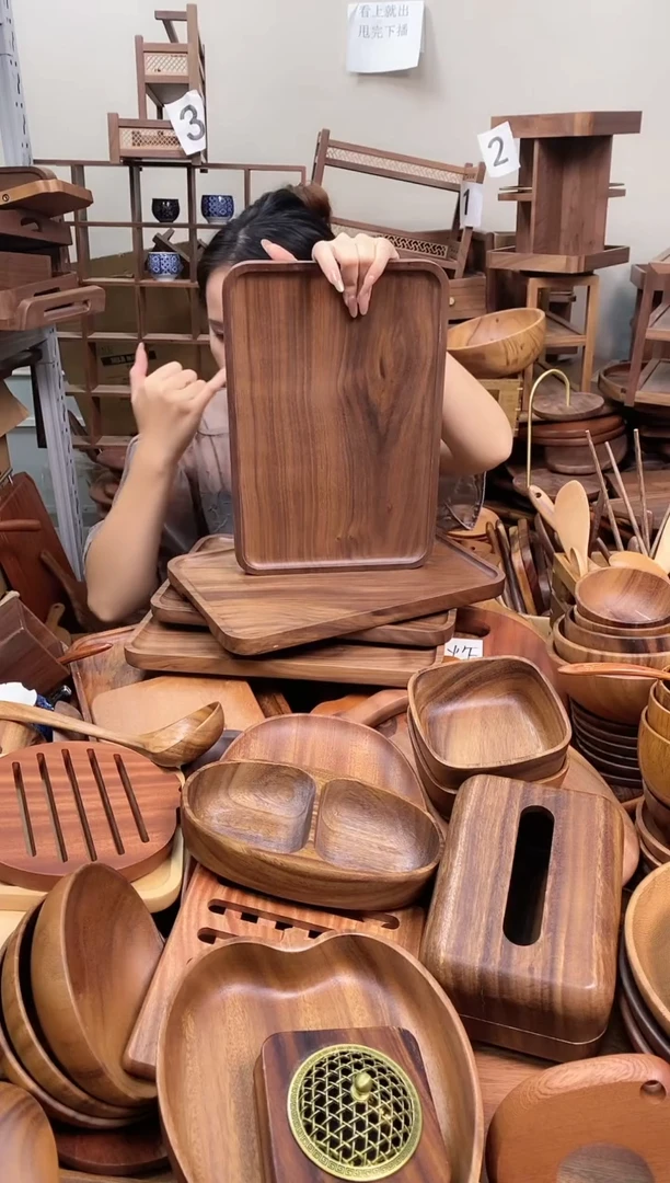 木 北美黑胡桃木带手抓槽托盘34*23*2cm   整木 直播间发