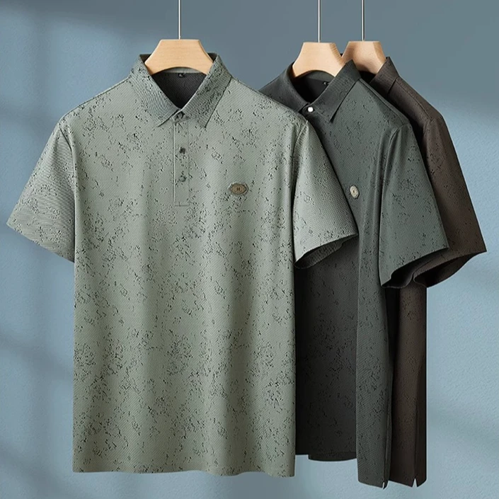 范希巴迪男士冰丝短袖POLO衫夏季加大码宽松休闲免烫弹力半袖T恤