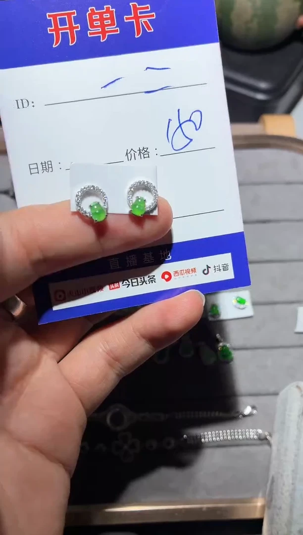 银S925镶嵌翡翠耳饰一*0013860380