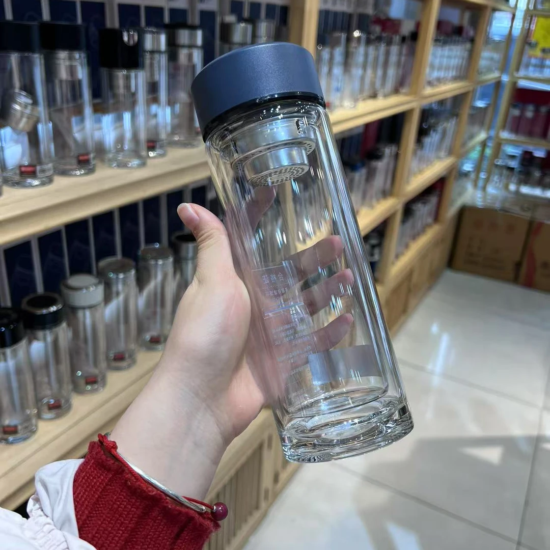 斯奈克高端380ML双层玻璃杯水晶高颜值设计感商务高硼硅泡茶杯