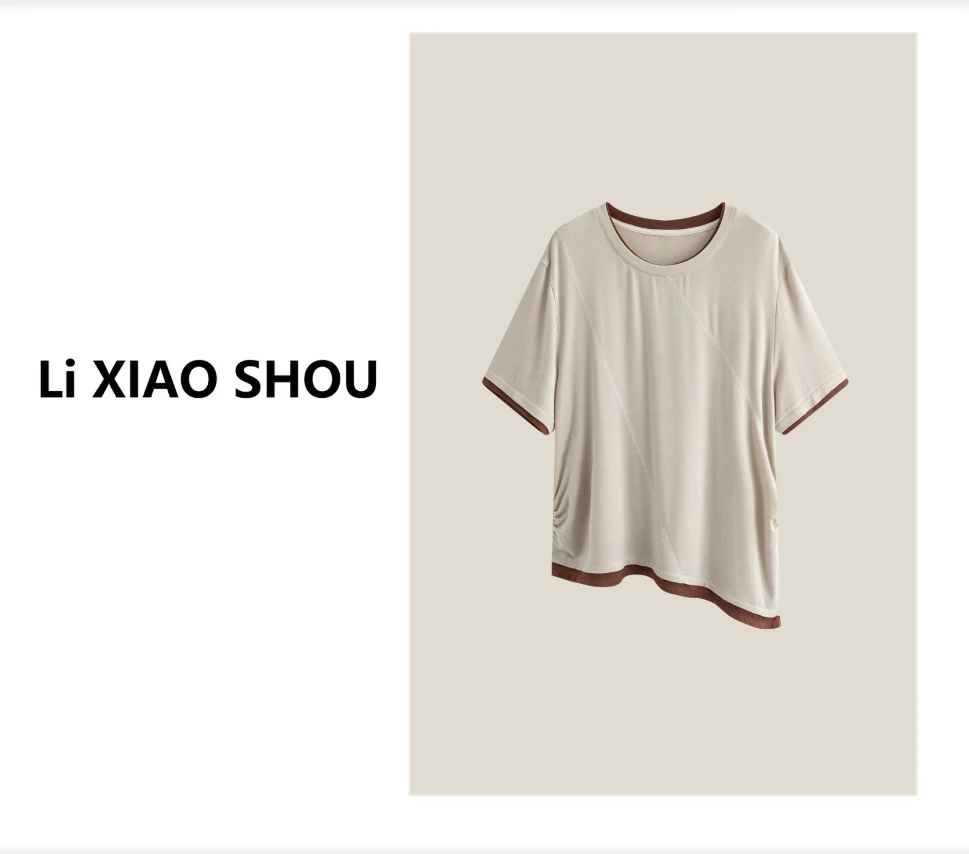 【李小瘦大码女装】短袖时尚女士圆领百搭纯色高级T恤715D