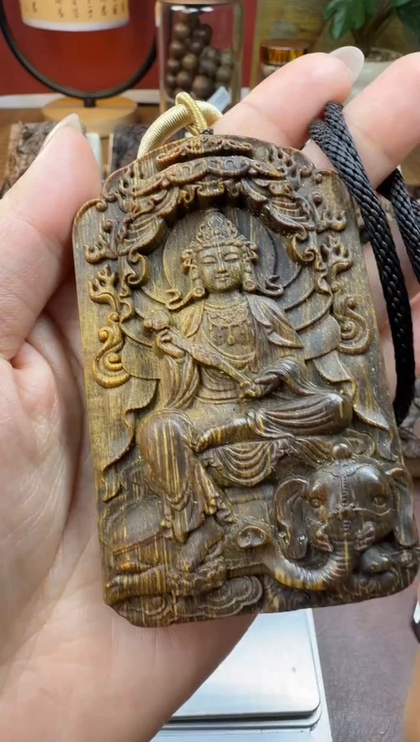 木木雕款芽庄 十二生肖守护  龙蛇 普贤菩萨8cm 送养香瓶