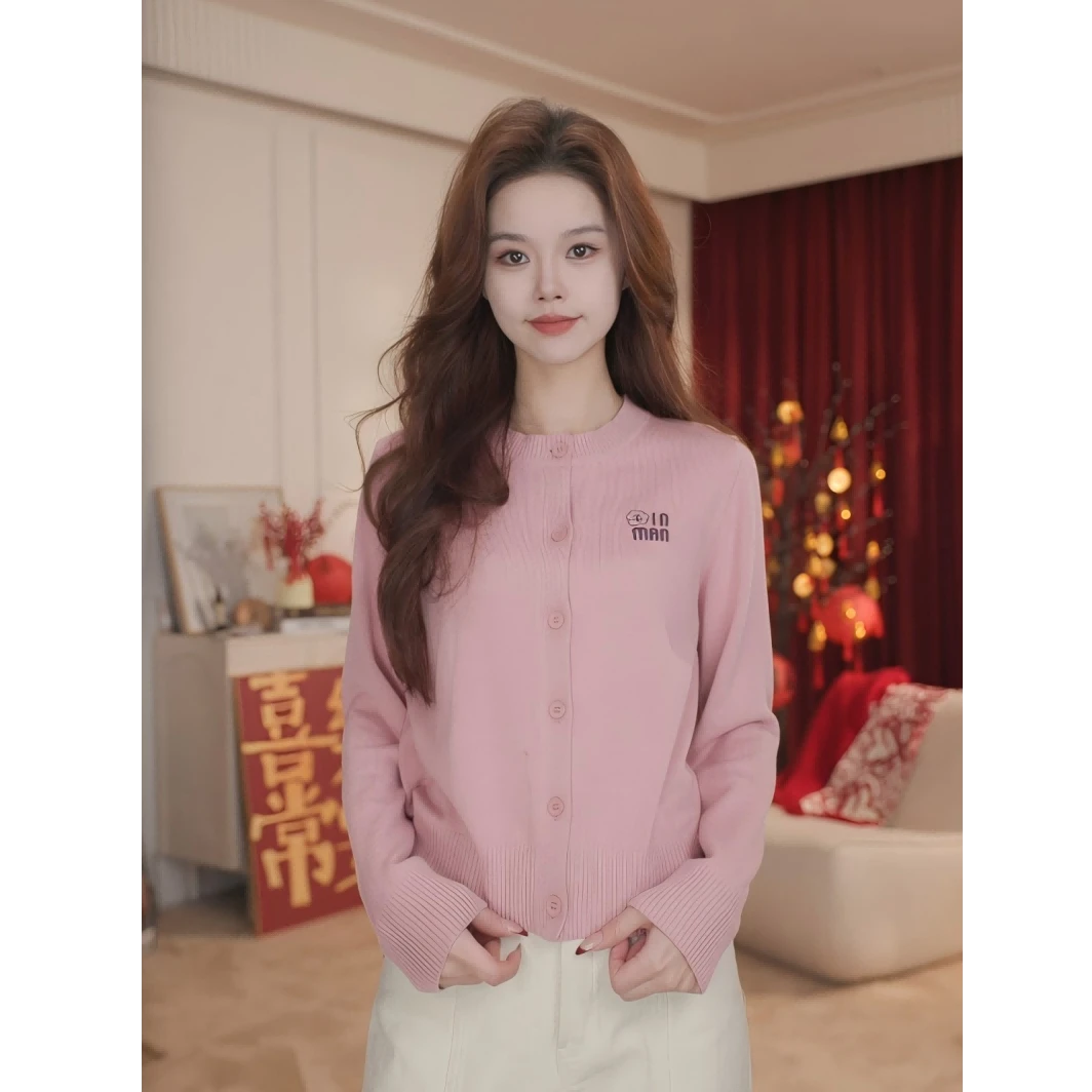 【绯色琉璃】茵曼春季格雷系复古针织开衫简约舒适百搭绣花慵懒毛衣
