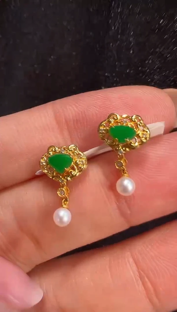 翡翠18K金镶嵌耳饰AL5耳饰