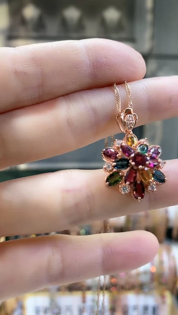 银S925镶嵌吊坠碧玺6666666