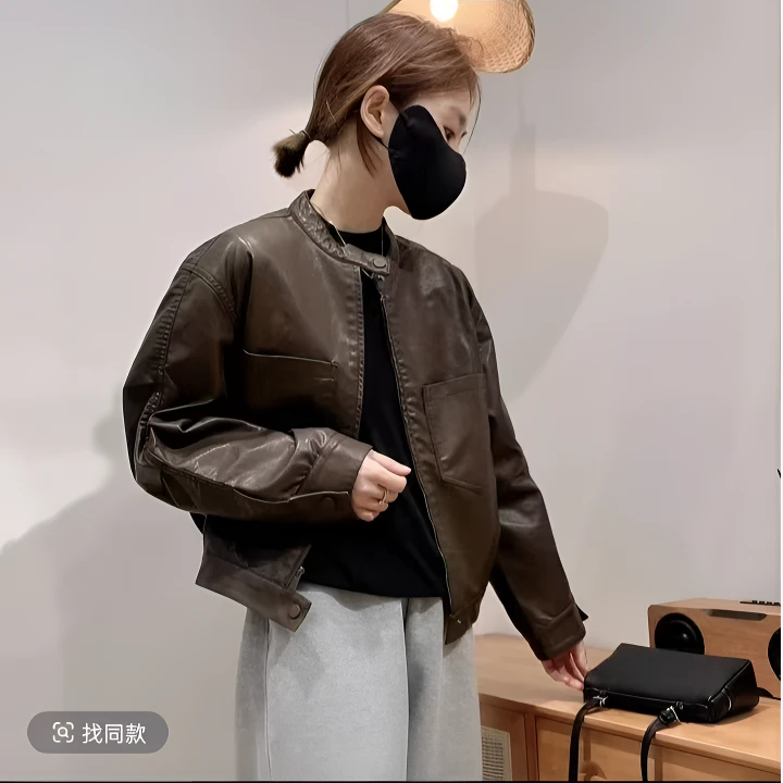 小个子pu皮衣外套女短款春秋2025高级感时尚宽松机车夹克上衣