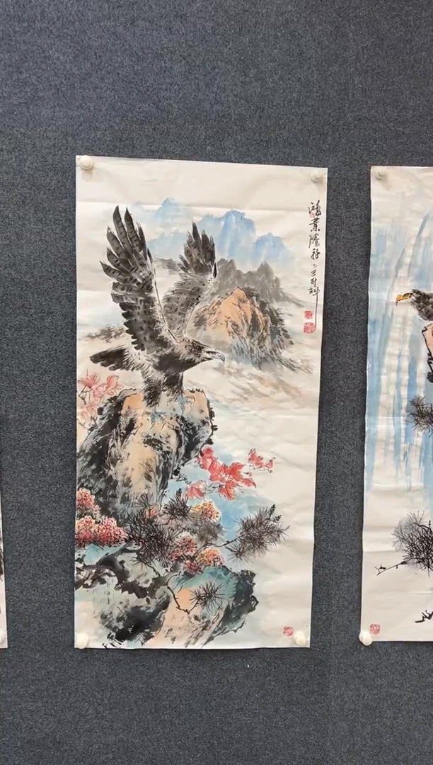 国画颜新辉-四尺竖白宣-鹰石山花图