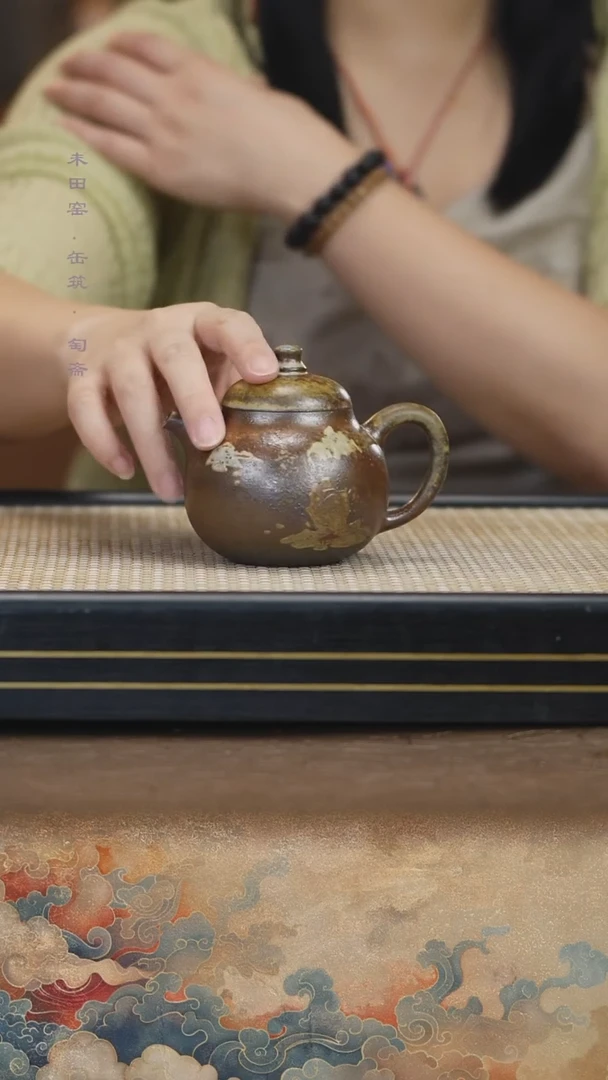 茶杯紫砂柴烧天青泥宫廷山水200cc