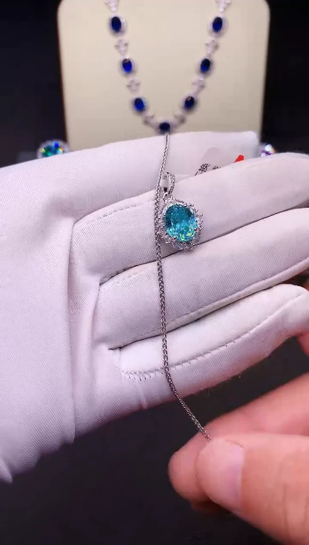 吊坠(赠链)银S925镶嵌帕拉依巴碧玺蓝