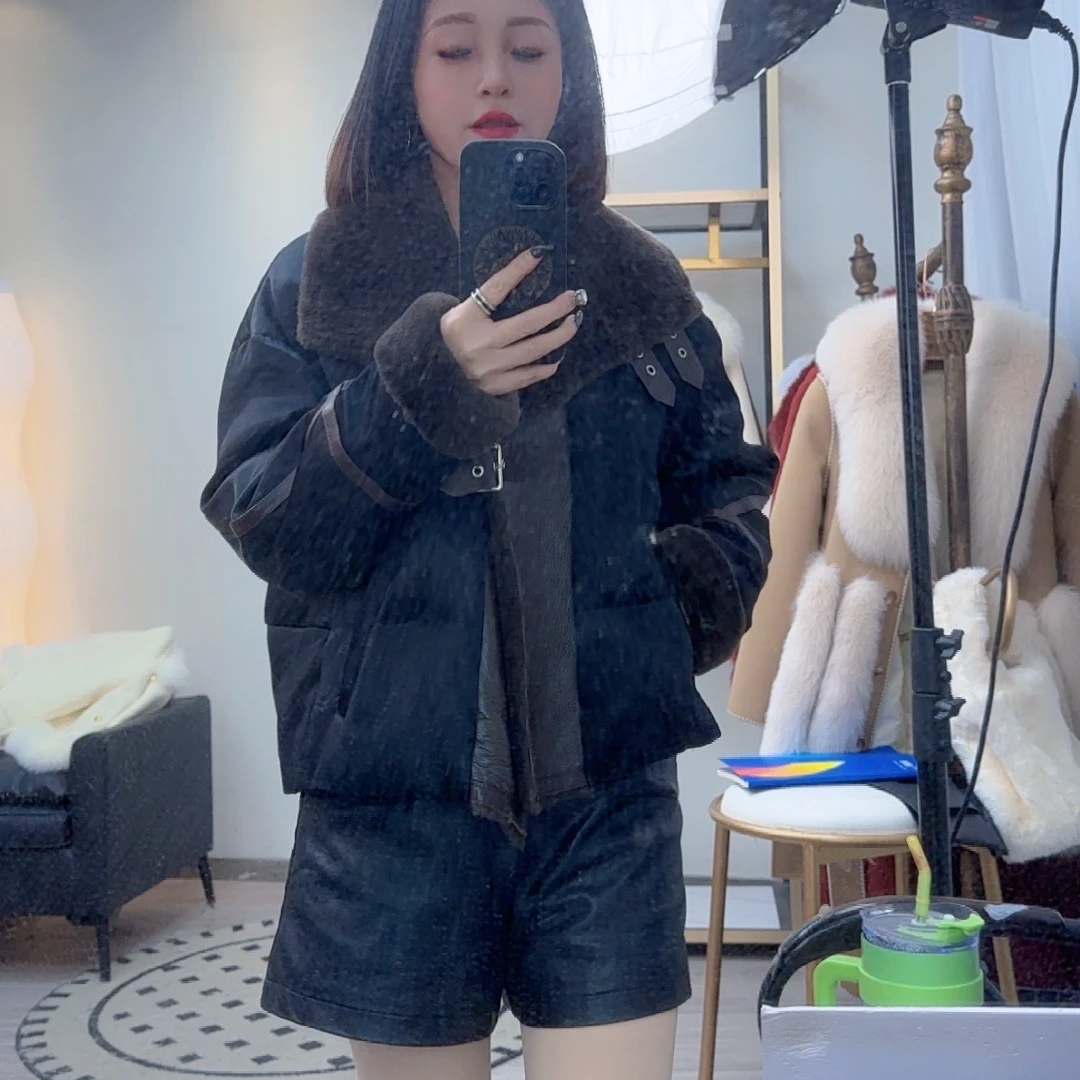 2024新款冬季海宁鹅绒衣服保暖百搭气质款皮毛一体鹅绒服外套