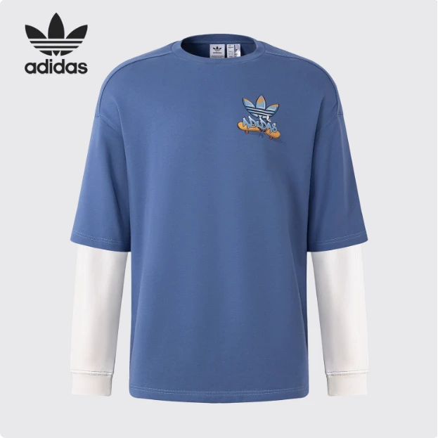 Adidas/阿迪达斯~三叶草情侣款假两件运动圆领卫衣IY5382