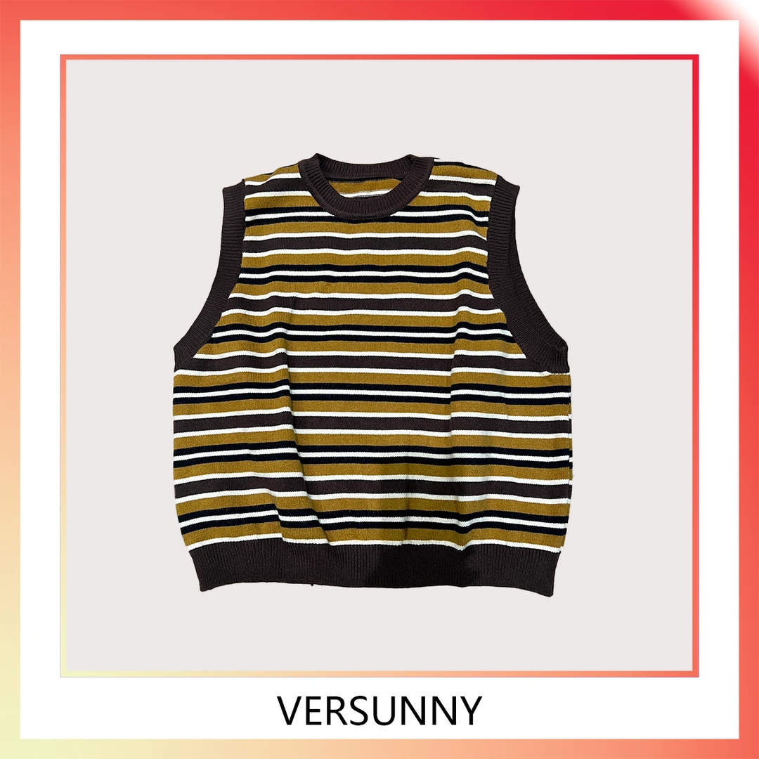 B-8521韩版宽松休闲彩色条纹针织背心