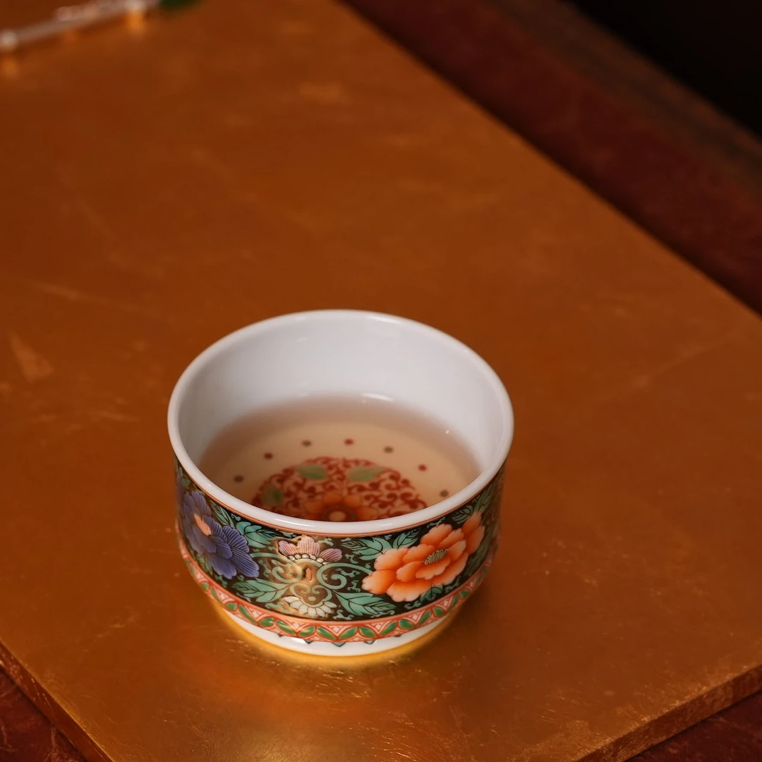 古阅和风黑地牡丹杯主人杯直口杯手工陶瓷手绘复古