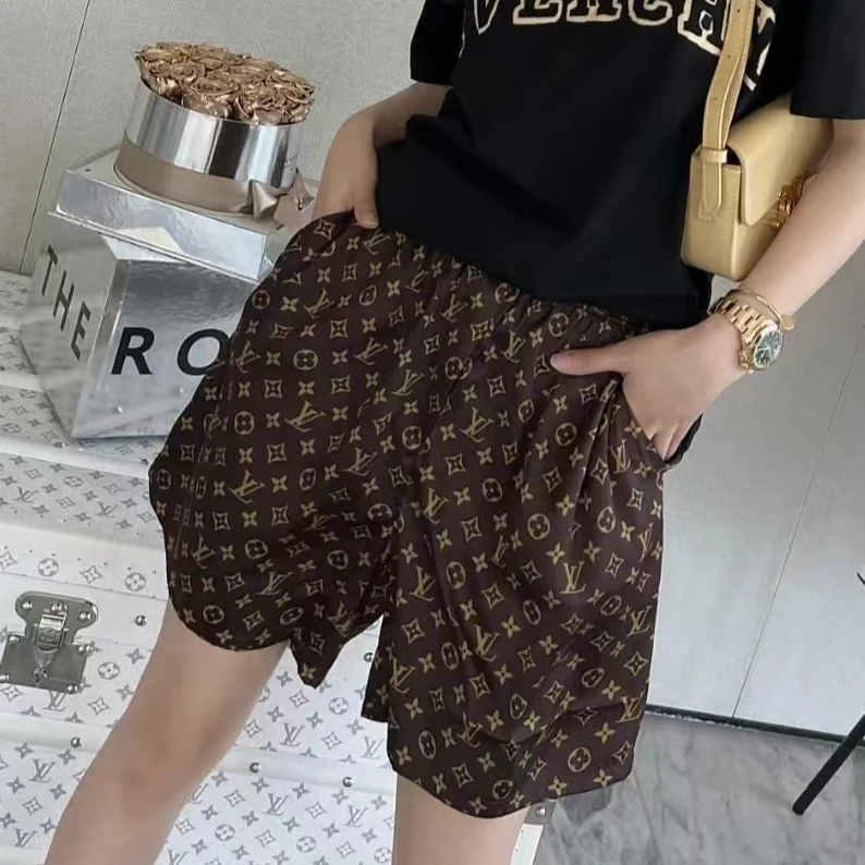 未使用 LouisVuitton/路易威登 满印logo桑蚕丝短裤 棕色/34