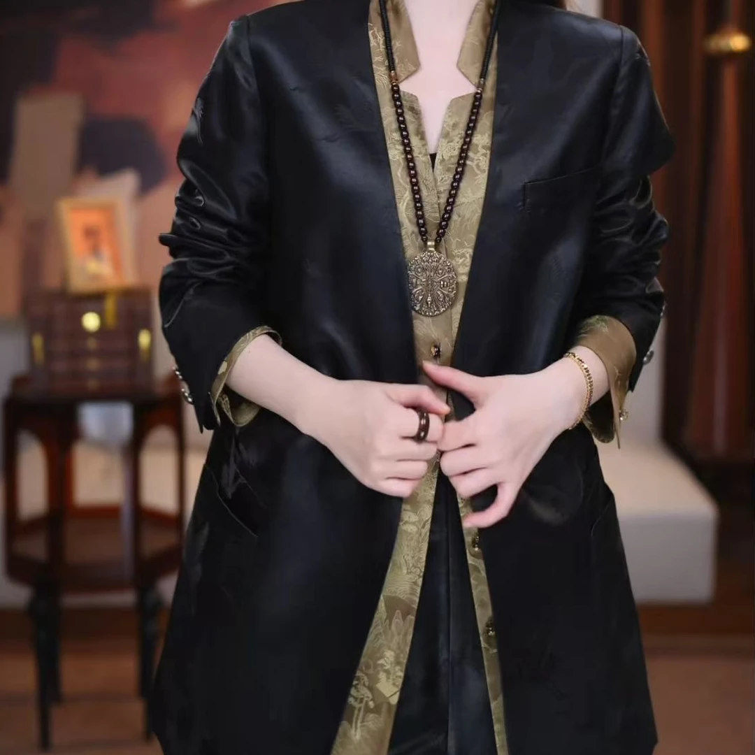 【云彦】香云纱宽松显瘦休闲气质时尚百搭修身原创设计西装