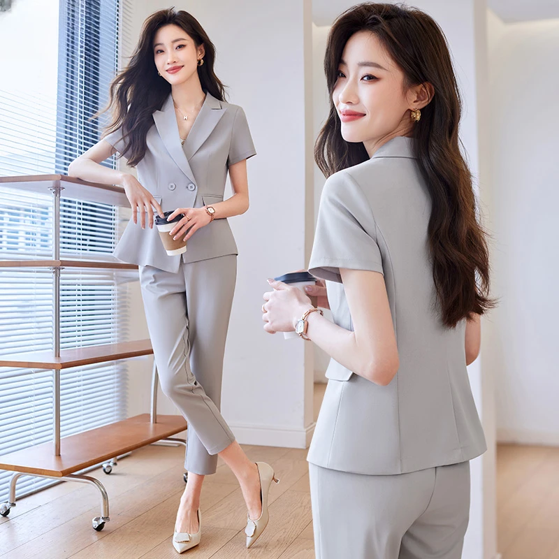 短袖职业西装套装女夏季薄款2025新款气质正装酒店经理前台工作服